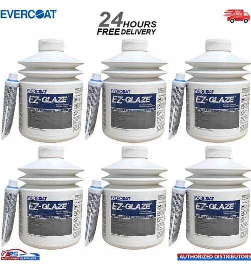 6x EVERCOAT 101395 EZ-GLAZE FINE FINISHING PUTTY 880ML - WITH BPO HARDENER